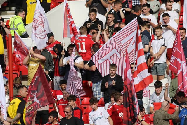 Forest fans pictured at the Championship game against West Brom. Pic by Jez Tighe.