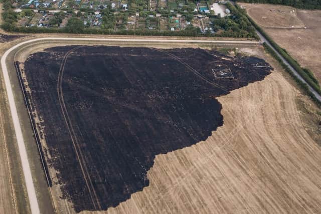 The photos show an area of land damaged by a fire in Hucknall.