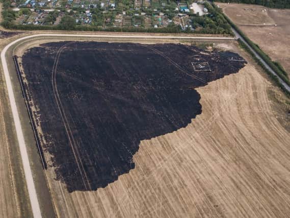 The photos show an area of land damaged by a fire in Hucknall.