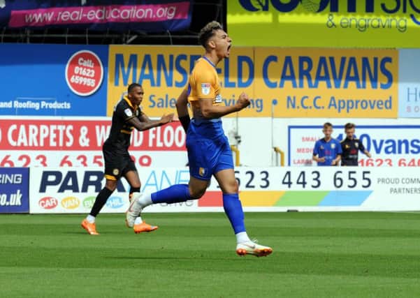 Mansfield Town v Newport County.
Tyler Walker celebrates his goal for Stags.