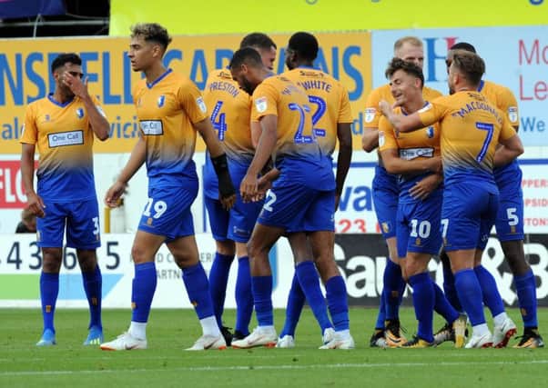 Mansfield Town v Newport County.
Otis Khan celebrates his second second goal for the Stags in the second half.