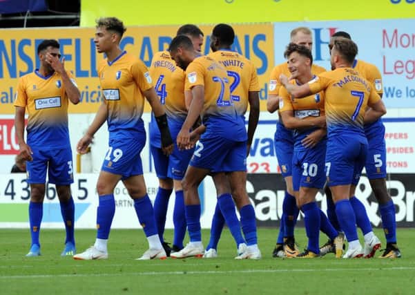 Mansfield Town v Newport County.
Otis Khan celebrates his second second goal for the Stags in the second half.