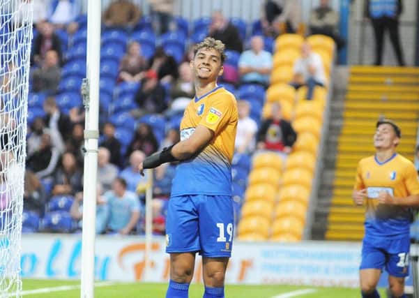 Mansfield Town v Accrington Stanley.
Tyler Walker gets his hat-trick.