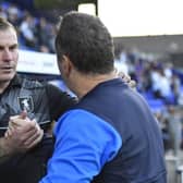 Mansfield Town Manager David Flitcroft greets Tranmere Rovers Manager Micky Mellon: Picture by Steve Flynn/AHPIX.com, Football: Sky Bet League Two match Tranmere Rovers -V- Mansfield Town at Prenton Park, Birkenhead, Merseyside, England copyright picture Howard Roe 07973 739229