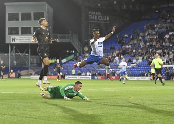 Mansfield Town's Tyler Walker misses a late chance: Picture by Steve Flynn/AHPIX.com, Football: Sky Bet League Two match Tranmere Rovers -V- Mansfield Town at Prenton Park, Birkenhead, Merseyside, England copyright picture Howard Roe 07973 739229