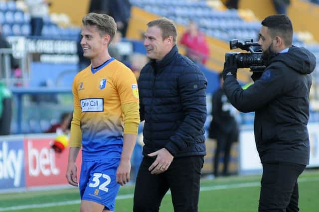 Mansfield Town v Northampton
Danny Rose and manager, David Flitcroft are all smiles after the match.