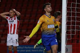 Picture by Gareth Williams/AHPIX.com; Football; Sky Bet League Two; Cheltenham Town v Mansfield Town; 03/11/18  KO 15:00; The Jonny Rocks Stadium; copyright picture; Howard Roe/AHPIX.com; Tyler Walker celebrates his stoppage time equaliser for Mansfield which denied Cheltenham a first home win