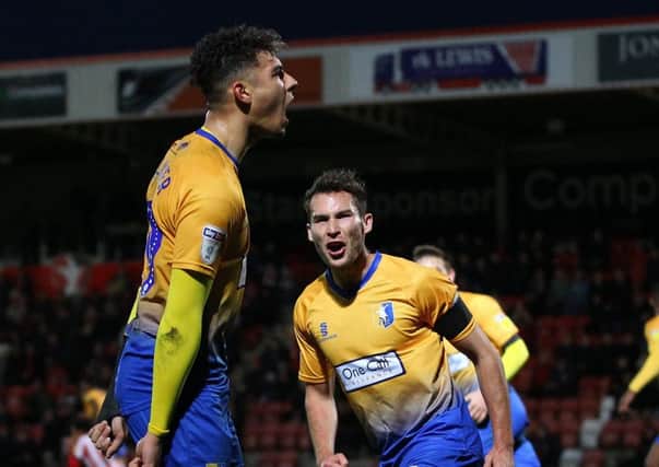 Picture by Gareth Williams/AHPIX.com; Football; Sky Bet League Two; Cheltenham Town v Mansfield Town; 03/11/18  KO 15:00; The Jonny Rocks Stadium; copyright picture; Howard Roe/AHPIX.com; Mansfield's Tyler Walker celebrates his stoppage time equaliser at Cheltenham