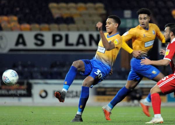 Mansfield Town v Scunthorpe Utd., Checkatrade Trophy.                     
Alistair Smith brings the ball under control in the second half.