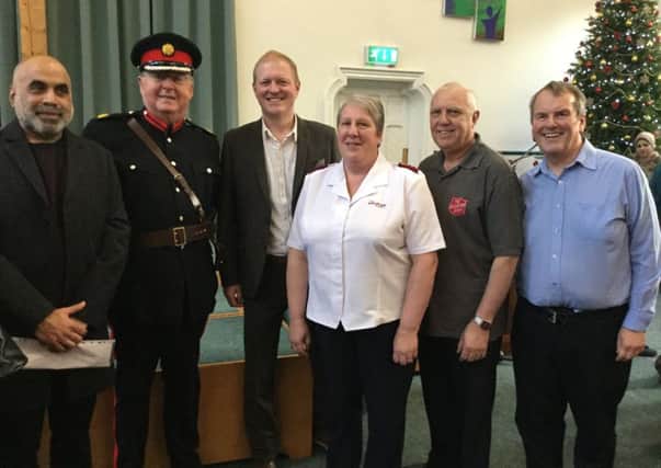 The main guests and speakers, from left, Mustafa Rajabali, of the mosque in Hucknall, Richard Bullock, the Deputy Lord Lieutenant of Nottingthamshire, Ashley Stewart, chair of the Hucknall Churches Together group, Captain Gaynor Ward and her husband, of the Salvation Army, and Simon Robinson, lead minister at Watnall Road Baptist Church.
