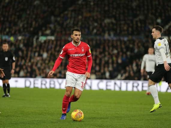 Joao Carvalho on the ball for Forest. Photo by Jez Tighe.