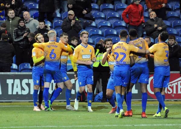 Mansfield Town V Crawley.
The Stags celebrate Tyler Walker's 88th minute winner.