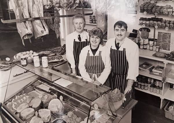 Butcher Chris Cassidy (right) opens his new shop back in 1989, with wife Lorraine and her brother, staff member, Shaun Gillott.