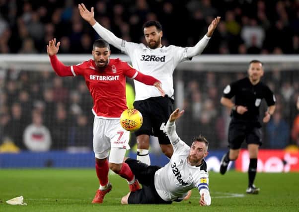 Action from the match between Derby County and Nottingham Forest at Pride Park Stadium in December.  (Photo by Gareth Copley/Getty Images)