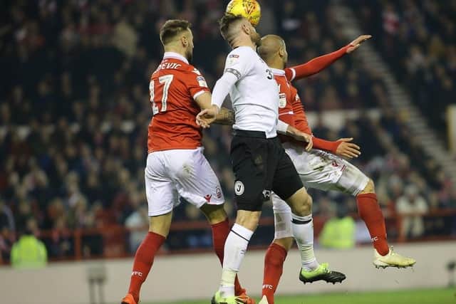 Action from Forest v Derby at The City Ground on Monday. Picture by Jez Tighe.