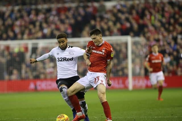 Action from Forest v Derby at The City Ground on Monday. Picture by Jez Tighe.
