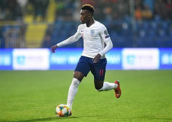 PODGORICA, MONTENEGRO - MARCH 25:  Callum Hudson-Odoi of England runs with the ball during the 2020 UEFA European Championships Group A qualifying match between Montenegro and England at Podgorica City Stadium on March 25, 2019 in Podgorica, Montenegro. (Photo by Michael Regan/Getty Images)