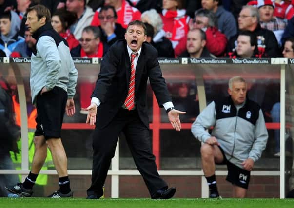 NOTTINGHAM, ENGLAND - MAY 11:  Billy Davies of Nottingham Forest in animated mood during the Coca Cola Championship Play-Off Semi-Final Second Leg match between Nottingham Forest and Blackpool on May 11, 2010 in Nottingham, England.  (Photo by Clive Mason/Getty Images)