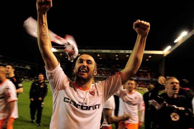 NOTTINGHAM, ENGLAND - MAY 11:  Gary Taylor-Fletcher of Blackpool celebrates at the end of the Coca Cola Championship Play-Off Semi-Final Second Leg match between Nottingham Forest and Blackpool on May 11, 2010 in Nottingham, England.  (Photo by Clive Mason/Getty Images)