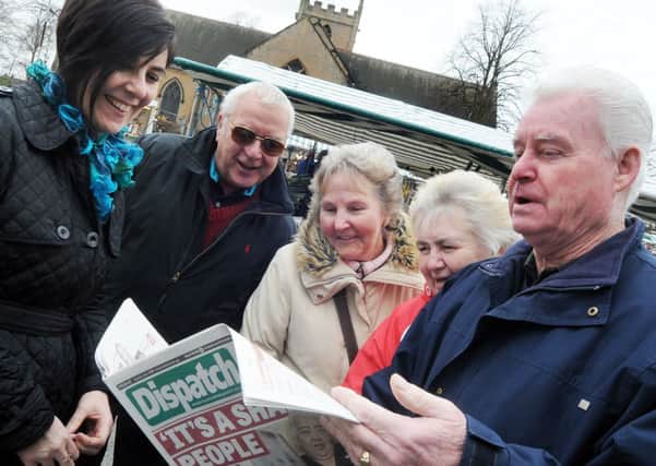 Hucknall shoppers share a look at the re-launched Dispatch with editor Tracy Powell, left.