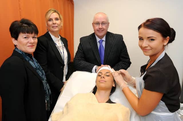 Promotion of new health and safety procedures during beauty treatments at Vision West Notts.

Tina Edge Chartered Environment Health Officer, Amanda Jogela Head of Lifestyle Academy, Cllr Mick Barton, Shannon Hayter and Polly Walton.