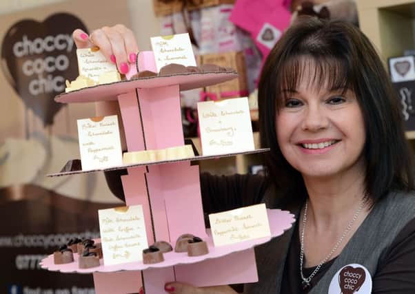 Karen Ball who opened Choccycocochic in Mansfield on Saturday.