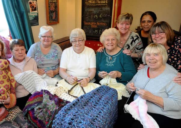Crocheting Club at Central Social Club, Hucknall. l-r a range of ages, Megan Hart who is the youngest member at 17, Nina Cutts, Joan Plaskitt, Audrey Kibble, Sheila Parkinson, Jenny Lindsey, Sue Bagga, Margaret Coppice and Beryl Dobson.