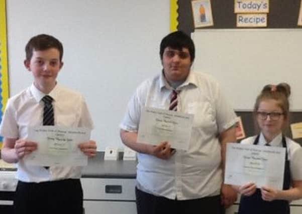Young cook of the year: Joe Morrell, Adam Wardle and Abbie Topham are pictured left to right.