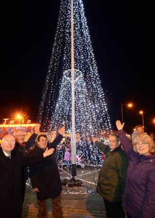 Hucknall Christmas lights switched on.
John Wilmot, Chris Baron, Hucknall Rotary president, Ian Young, Trevor Lock and the Rev. Kathryn Herrod after switching on the lights.