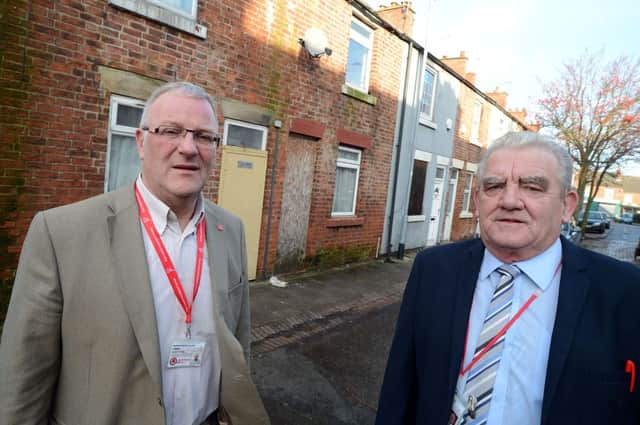Councillors Jim Aspinall and Chris Baron on Co-operative Street in Stanton Hill where they plan on refurbishing empty homes.