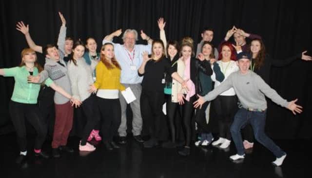 Hugh Hodgart (centre) with BTEC Performing Arts students