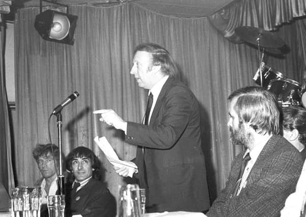 Miners strike 1984. Miners at meeting with Arhtur Scargill at Langley Mill working mens club