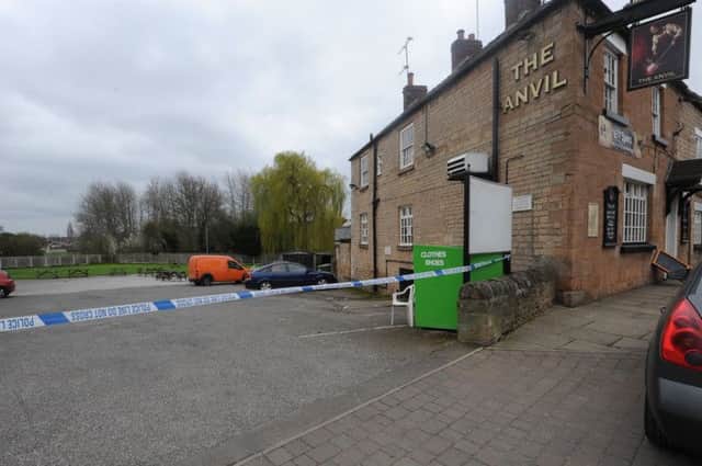 Police tape at The Anvil pub, Mansfield Woodhouse.