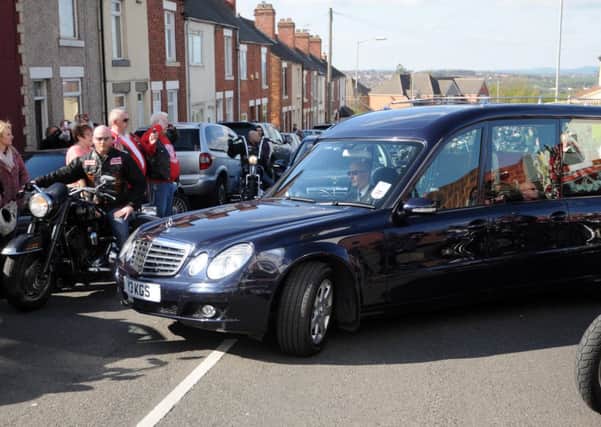 Funeral of Neil Mott, Hells Angel President. Procession began at Headquarters in Huthwaite.

FOR WEB ONLY MORE IMAGES TO FOLLOW