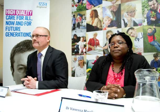 Doctor Doug Black and Dr Vanessa MacGregor speaking at a NHS press conference