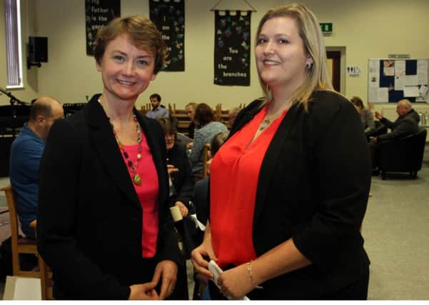 Shadow Home Secretary Yvette Cooper with Labour's Parliamentary candidate for Sherwood, Leonie Mathers.