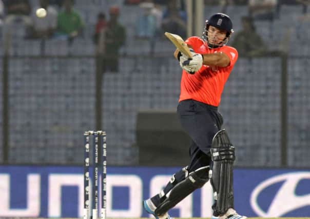 England's Michael Lumb bats during an ICC Twenty20 Cricket World Cup match against New Zealand.