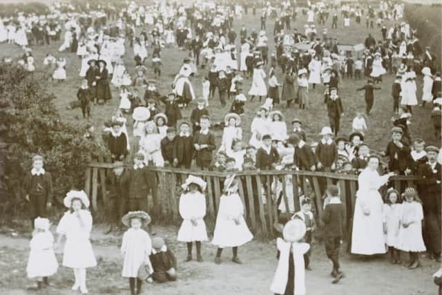 A Whit Monday Walk, from Sutton Road, Huthwaite Park, in Huthwaite, from 1907. Image courtesy of Nottinghamshire County Council archives and www.picturethepast.org.uk