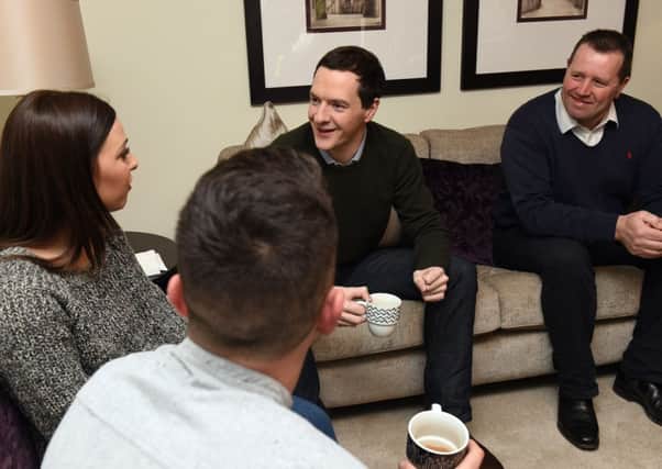 Chancellor George Osborne and Sherwood Conservative candidate Mark Spencer with  Charlotte Spencer and Christian Speight. PHOTO: Marc Kirsten.