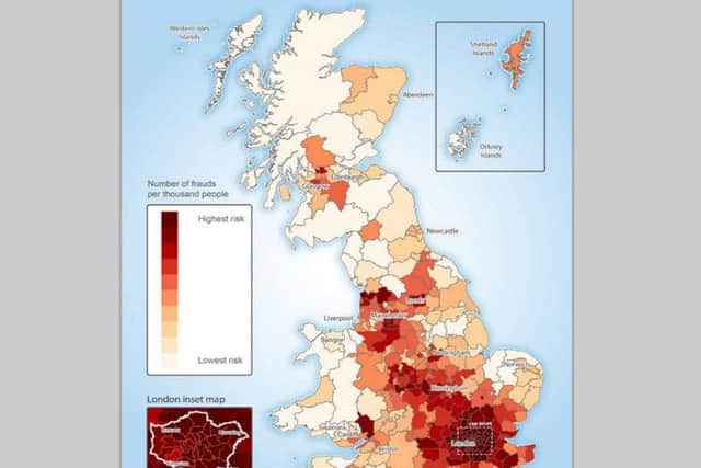 Victims of identity crime in 2014 per thousand people by local authority, source: Cifas 2015
