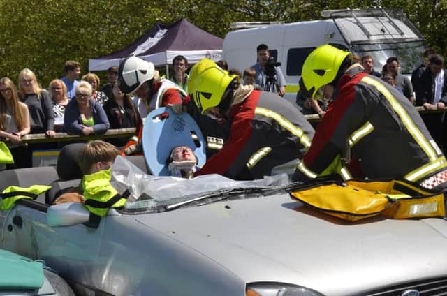 The mock crash demonstration at North Nottinghamshire College.