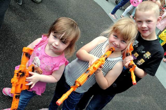 The local Autism group based at the Old Beardall Street School, Hucknall, held their Charity Family Fun day, at the school.
NHUD 1-8-15 Autism, Armed and ready, Scarlett Newton (2), Amy Eaton (5) & Kelham Stevenson (8) (3)