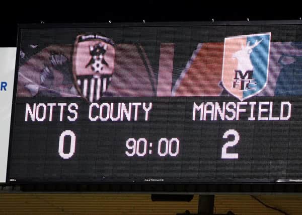 Notts County v Mansfield TownEnglish League Football - Sky Bet League TwoMeadow Lane Stadium, Nottingham, England.14th August 2015Notts County's scoreboard.Picture by Dan Westwell