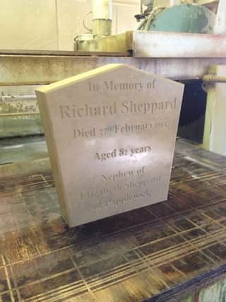 A memorial to Richard Sheppard, nephew of Bessie Sheppard, subject of a 200 year old Mansfield murder mystery legend. The memorial has ben carved by Southwell stone mason Richard Morely.