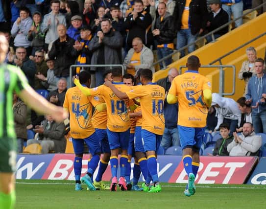 Mansfield Town v AFC Wimbledon -Skybet League One - One Call Stadium - Saturday 5th September 2015

Stags players celebrate the equaliser