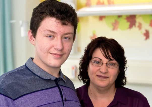 James Morley from Sutton and his mum Pam. James took part in a medical trial for a new leukaemia drug.