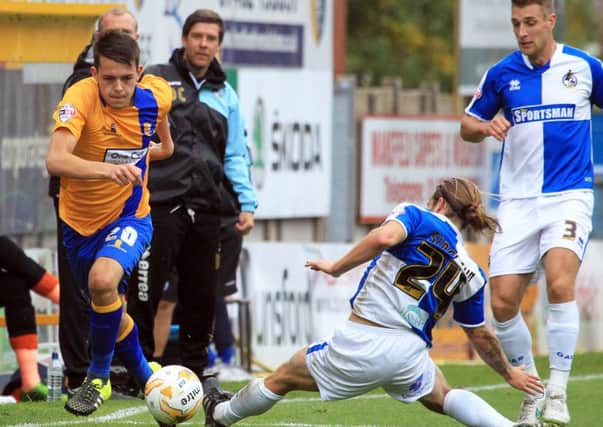 Mansfield Town v Bristol Rovers in the Sky Bet League 2 match on Saturday October 17th 2015. Jack Thomas for Mansfield and Stuart Sinclair for Bristol Rovers. Photo: Chris Etchells