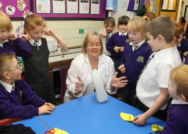 Rockets, Brookhill Leys Primary, head of science Sue Martin launches a mouse rocket for year one pupils