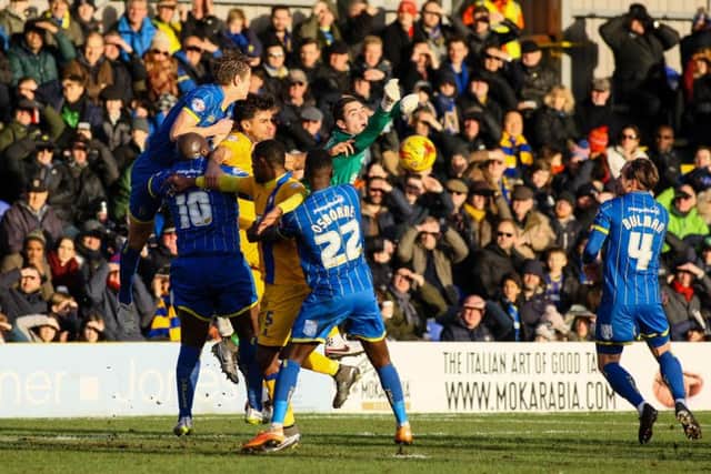 Mansfield Town attack the AFC Wimbledon defence - Pics by Chris Holloway