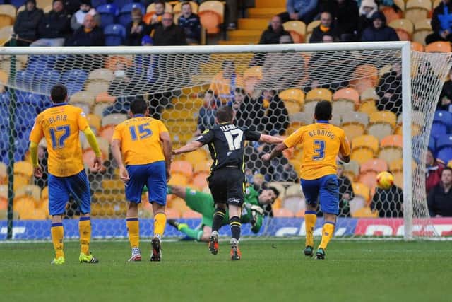 Mansfield Town v Morecambe - Skybet League Two - One Call Stadium - Saturday 6 Feb 2016 - Photographer Steve UttleyScott Shearer save the first penalty